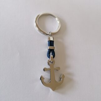 Schlüsselanhänger "Anker" Edelstahl, Textilband Azurblau