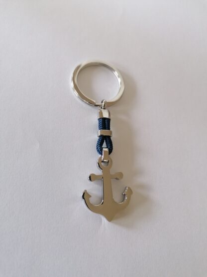 Schlüsselanhänger "Anker" Edelstahl, Textilband Azurblau